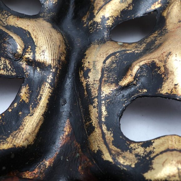 Vintage Leather Comedy Tragedy Masks Wall Decor Theater Brown Gold Brazil - Picture 8 of 9